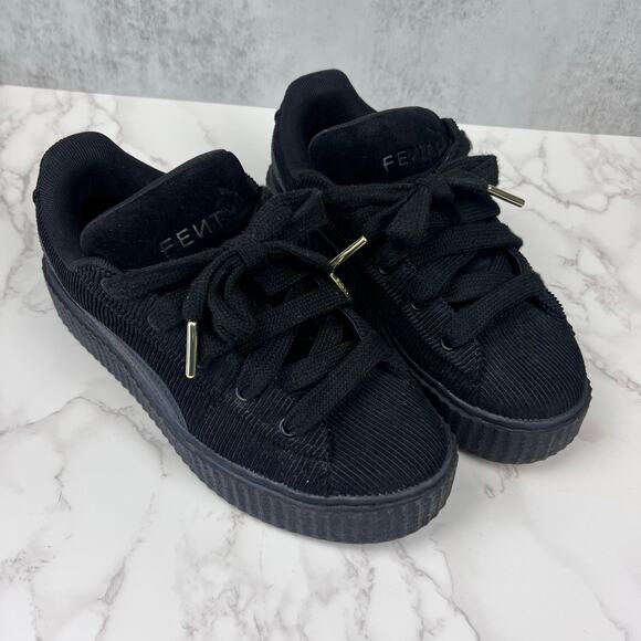 Puma x Fenty by Rihanna Black Corduroy Creeper Phatty Sneakers Women’s 7.5 - Picture 1 of 9